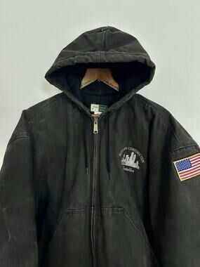 Vintage WearGuard Canvas Hooded Work Jacket Black Size XL Manhattan NYC Patch
